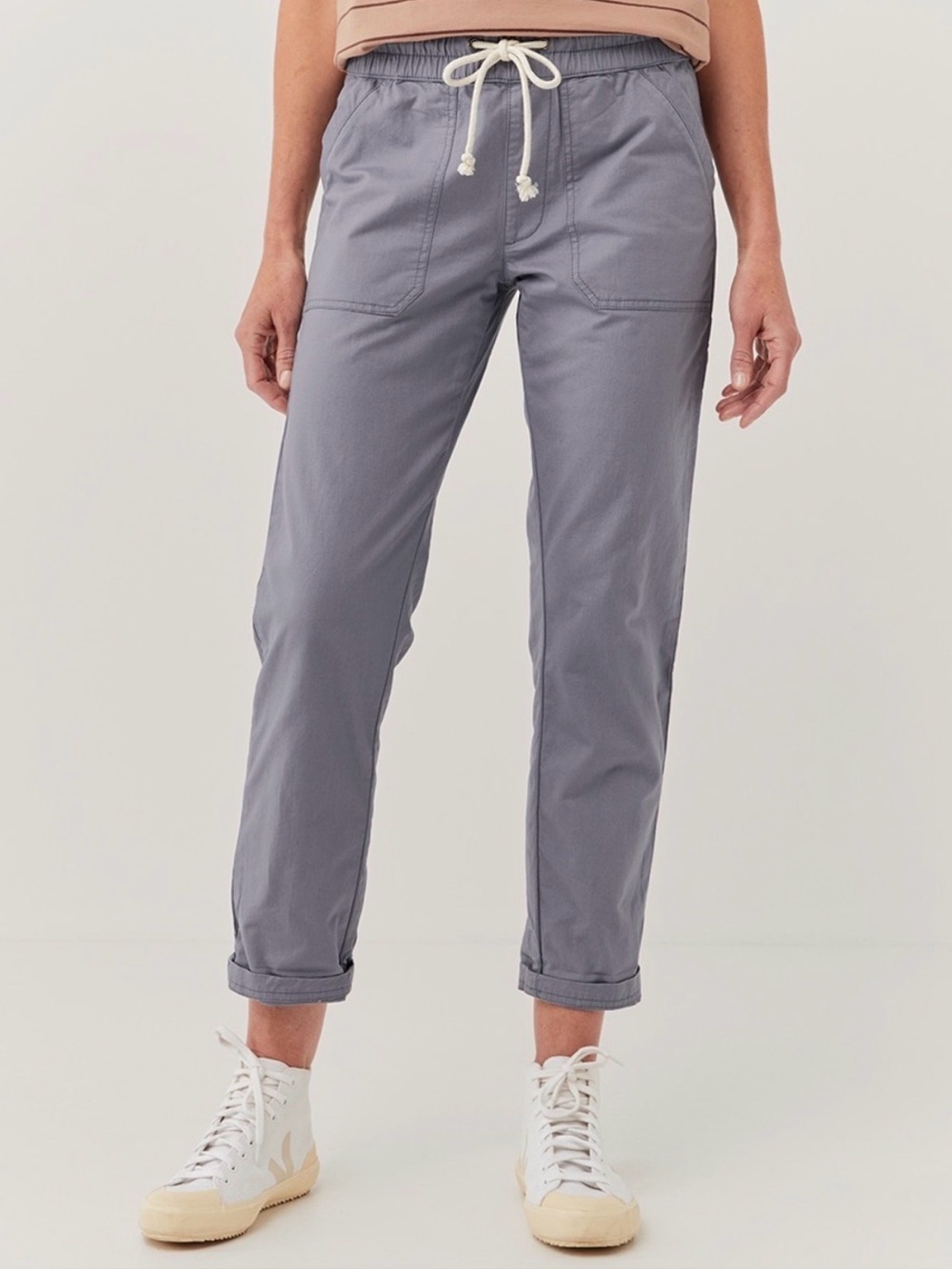 Pact Woven Twill Roll Up Cotton Pants Stretch Straight Leg Grey Purple Women’s S